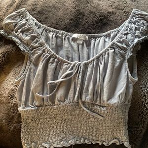 “Grey” light blue crop top medium